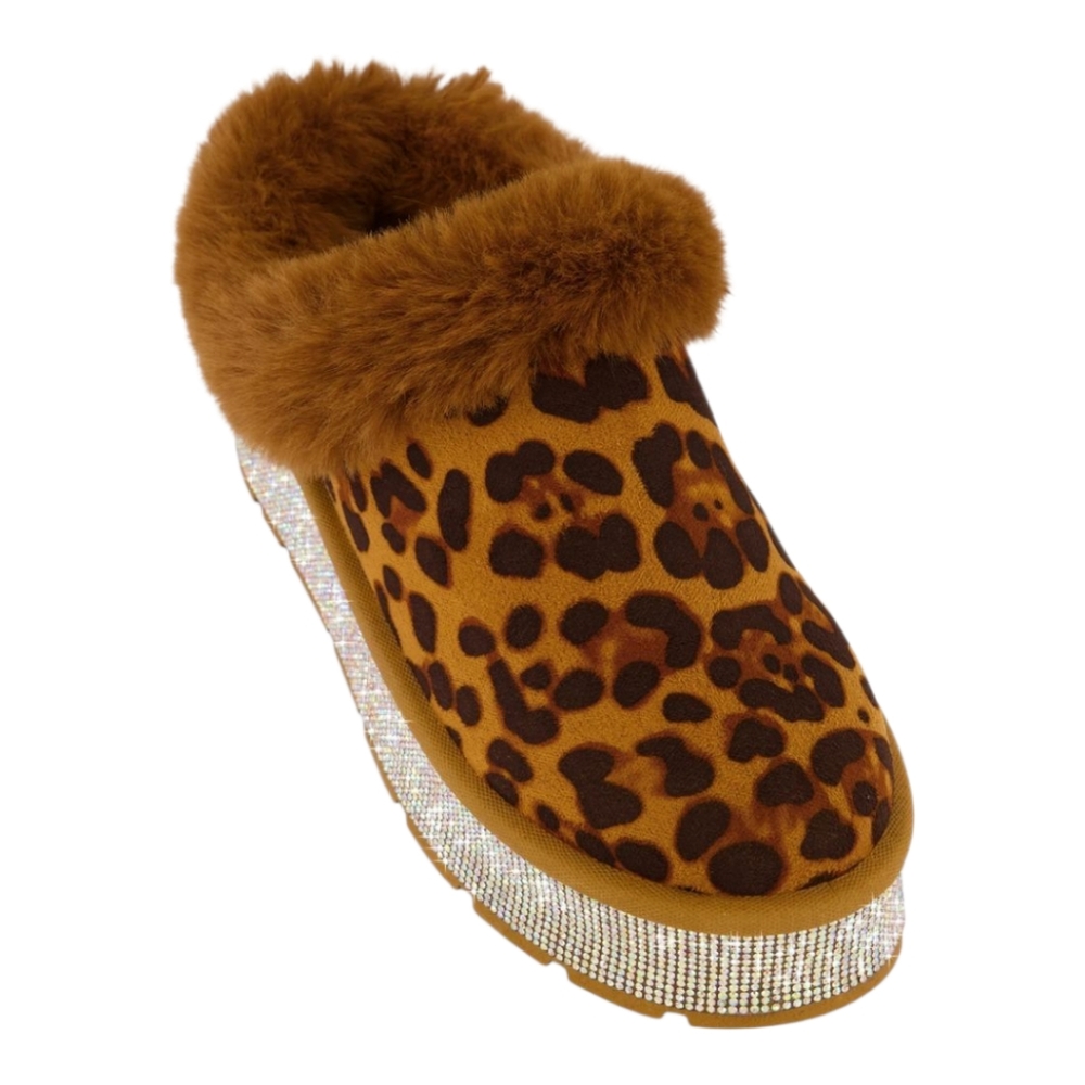Rouge! Brown and Black Mules with Plush Fur Trim